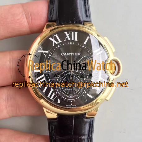 Replica Cartier Ballon Bleu Chronograph W6920007 V5 Yellow Gold Black Dial Swiss 8101 MC