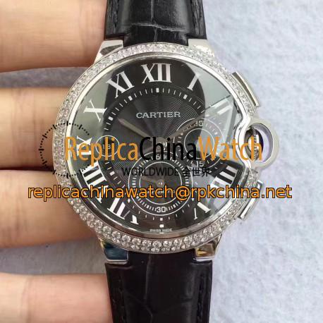 Replica Cartier Ballon Bleu Chronograph WE902002 V5 Stainless Steel & Diamonds Black Dial Swiss 8101 MC