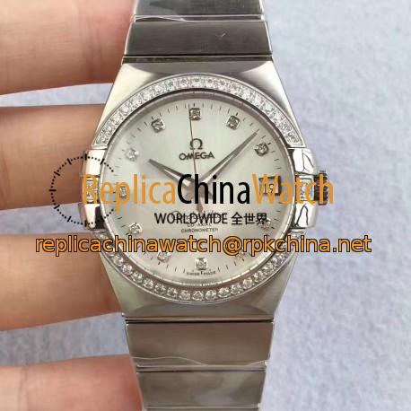 Replica Omega Constellation 123.55.38.20.99.001 38MM SSS Stainless Steel & Diamonds Mother Of Pearl Dial Swiss 8500