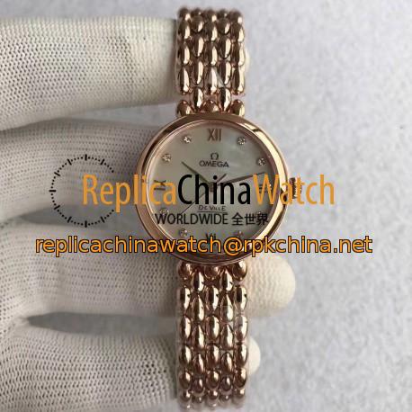 Replica Omega De Ville Dewdrop 424.50.27.60.05.002 XF Rose Gold Mother Of Pearl Dial Swiss 8521