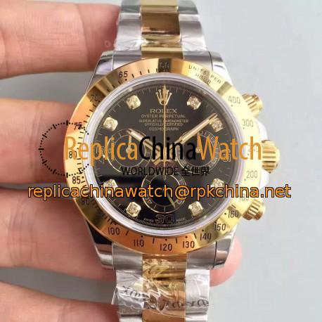 Replica Rolex Daytona Cosmograph 116503 JH Yellow Gold & Stainless Steel Black Dial Swiss 4130 Run 6@SEC
