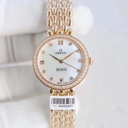 Replica Omega De Ville Dewdrop 424.55.27.60.55.006 XF Yellow Gold & Diamonds Mother Of Pearl Dial Swiss 8521