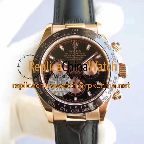 Replica Rolex Daytona Cosmograph 116515LN JF Rose Gold Black Dial Swiss 7750 Run 6@SEC