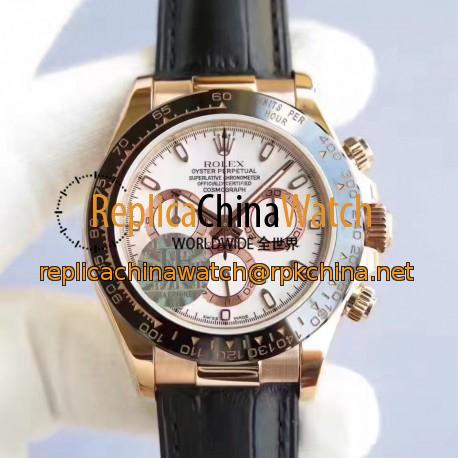 Replica Rolex Daytona Cosmograph 116515LN JF Rose Gold White Dial Swiss 7750 Run 6@SEC