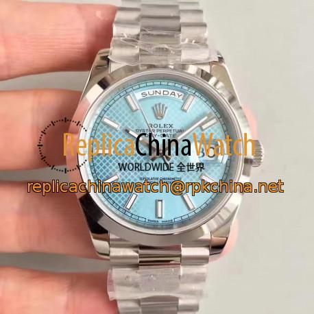 Replica Rolex Day-Date 40 228206 N Stainless Steel Blue Diagonal Dial Swiss 3255