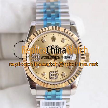 Replica Rolex Datejust 36 116233 36MM N Stainless Steel & Yellow Gold Champagne & Diamonds Dial Swiss 2836-2