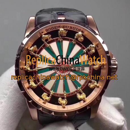 Replica Roger Dubuis Excalibur Knights Of The Round Table Limited Edition RDDBEX0398 N Rose Gold Green & White Dial M6T15