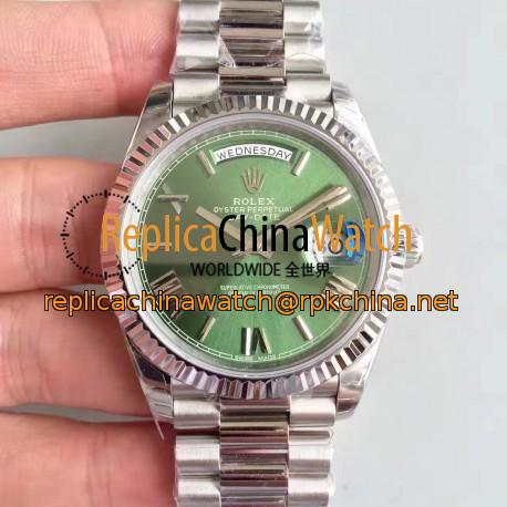 Replica Rolex Day-Date 40 228239 2018 EW Stainless Steel Green Dial Swiss 3255