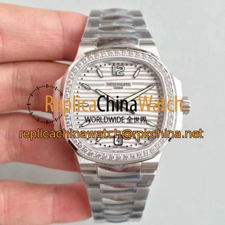 Replica Patek Philippe Nautilus Ladies 7018/1A-001 PF Stainless Steel & Diamonds White Dial Swiss 324 S C