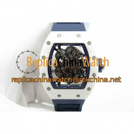 Replica Richard Mille RM55 White Ceramic Blue Skeleton Dial M8215