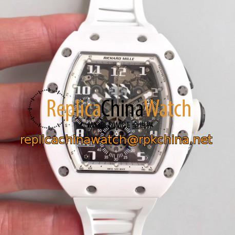 Replica Richard Mille RM011-FM Felipe Massa Flyback Dubai Chronograph KV White Ceramic White Skeleton Dial Swiss 7750