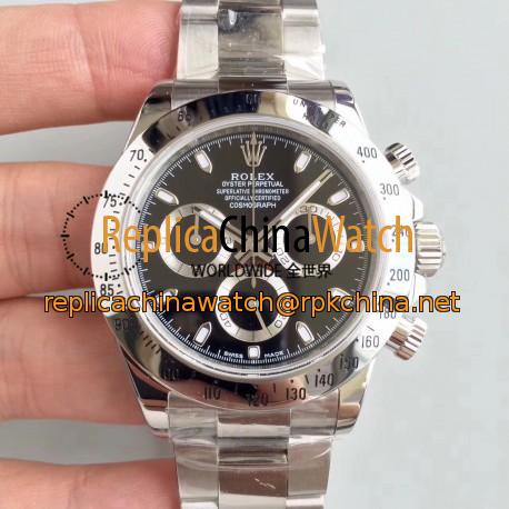Replica Rolex Daytona Cosmograph 116520 AR Stainless Steel 904L Black Dial Swiss 4130 Run 6@SEC