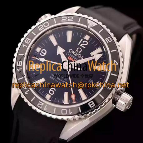 Replica Omega Seamaster Planet Ocean GMT Stainless Steel Black Dial  Swiss 8605
