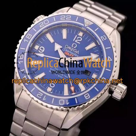 Replica Omega Seamaster Planet Ocean GMT Stainless Steel Blue Dial  Swiss 8605