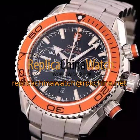 Replica Omega Seamaster Planet Ocean Chronograph 45MM Stainless Steel Black Dial Swiss 9300