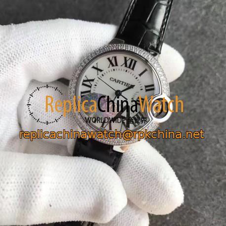 Replica Ballon Bleu De Cartier Ladies 33MM W6920085 V6 Stainless Steel & Diamonds White Dial Swiss 2824-2