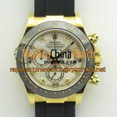 Replica Rolex Daytona Cosmograph 116518LN JH Yellow Gold Mother Of Pearl Dial Swiss 4130 Run 6@SEC