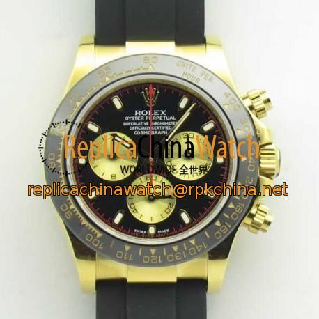 Replica Rolex Daytona Cosmograph 116518LN JH Yellow Gold Black Dial Swiss 4130 Run 6@SEC