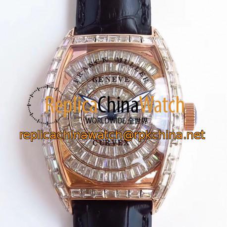 Replica Franck Muller Cintree Curvex 8880 CC AT D ABF Rose Gold & Diamonds Diamond Dial Swiss 2824-2