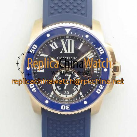 Replica Calibre De Cartier Diver WGCA0009 42MM JF Rose Gold Blue Dial A23J