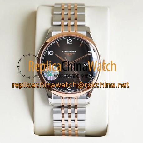 Replica Longines Record L2.821.4.56.6 AF Stainless Steel & Rose Gold Black Dial Swiss L888.4