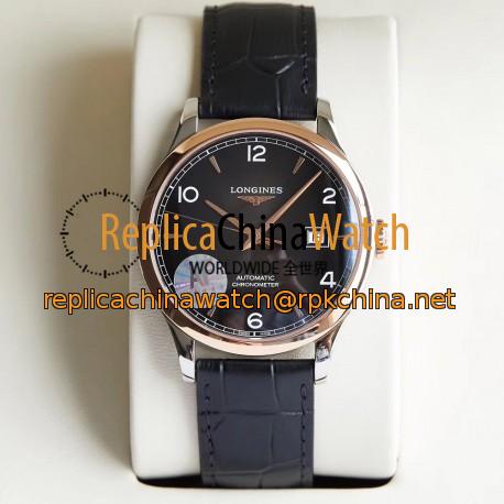Replica Longines Record L2.821.4.56.2 AF Stainless Steel & Rose Gold Black Dial Swiss L888.4