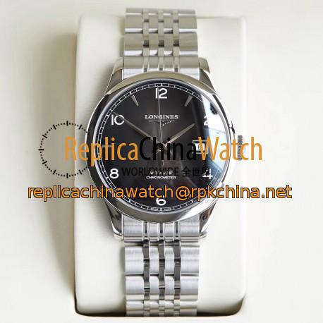 Replica Longines Record L2.820.4.56.6 AF Stainless Steel Black Dial Swiss L888.4