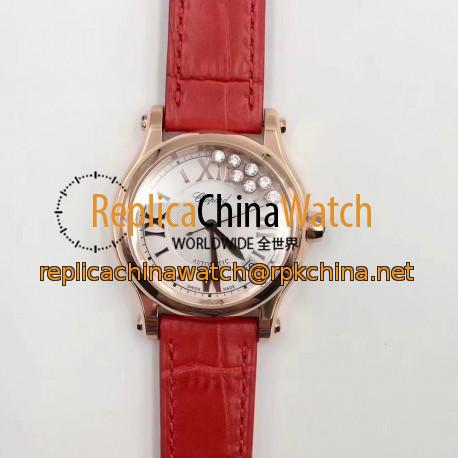 Replica Chopard Happy Sport 36MM Automatic 274808-5001 N Rose Gold Silver & Diamond Dial Swiss 2892