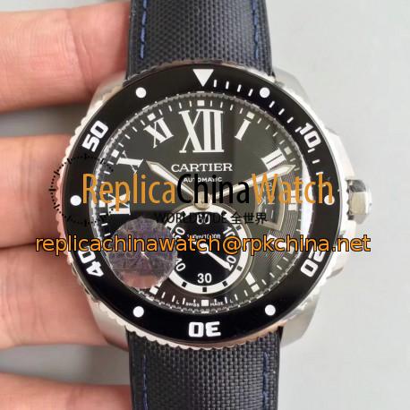 Replica Calibre De Cartier Diver W7100056 42MM JF Stainless Steel Black Dial A23J