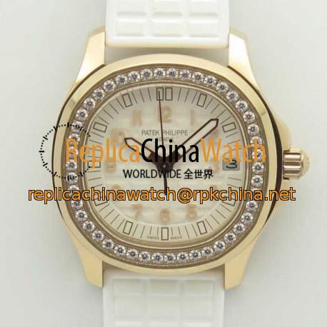 Replica Patek Philippe Aquanaut Luce Ladies 5068R-010 TW Rose Gold & Diamonds White Dial Swiss 324SC