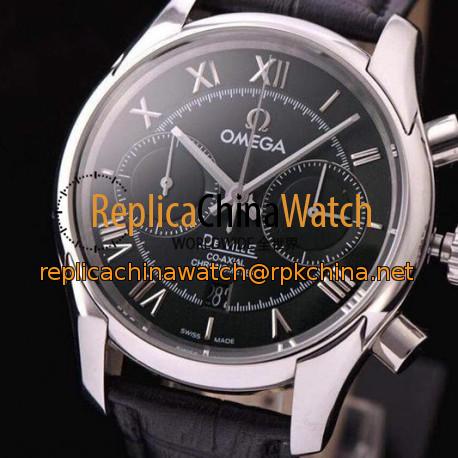 Replica Omega De Ville 42MM Chronograph Stainless Steel Black Dial Swiss 9300