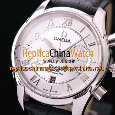 Replica Omega De Ville 42MM Chronograph Stainless Steel White Dial Swiss 9300
