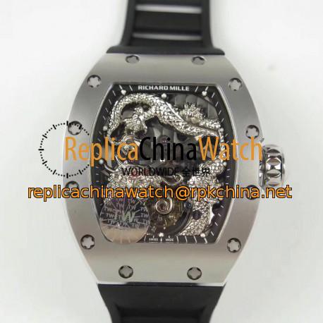Replica Richard Mille RM057 Tourbillon Dragon  Jackie Chan TW Stainless Steel Black & Silver Skeleton Dial  Swiss Tourbillon