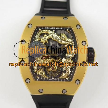 Replica Richard Mille RM057 Tourbillon Dragon  Jackie Chan TW Yellow Gold Black & Yellow Gold Skeleton Dial  Swiss Tourbillon