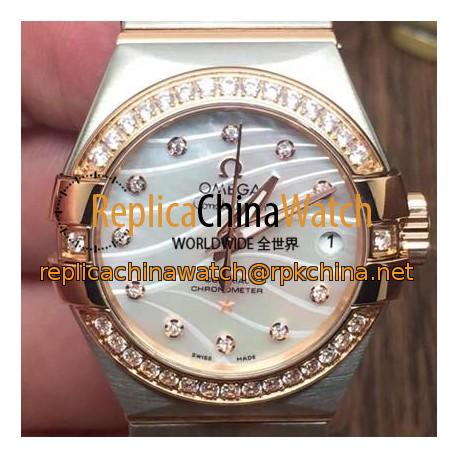 Replica Omega Constellation Double Eagle Lady 27MM Stainless Steel & Rose Gold Blue Dial Swiss 8520
