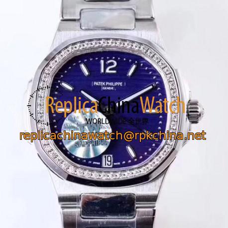 Replica Patek Philippe Nautilus Ladies 7018/1A-010 TW Stainless Steel & Diamonds Blue Dial Swiss 324SC