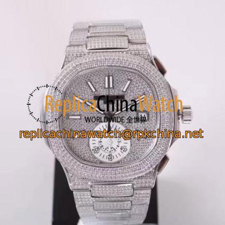 Replica Patek Philippe Nautilus Chronograph 5980 PF Stainless Steel & Diamonds Diamond Dial Swiss 7750