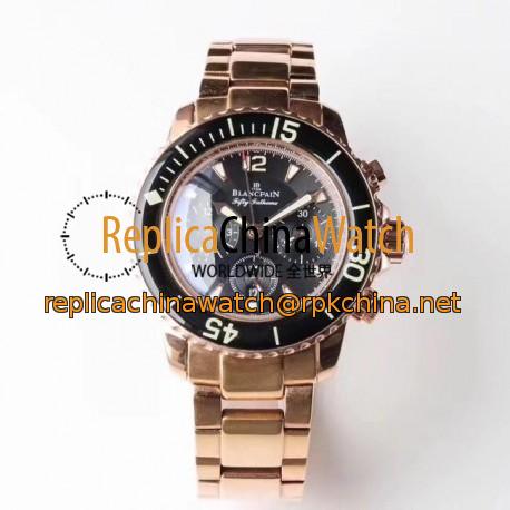 Replica Blancpain Fifty Fathoms Flyback Chronograph 5085F-3630-52 UF Rose Gold Black Dial Swiss 7750