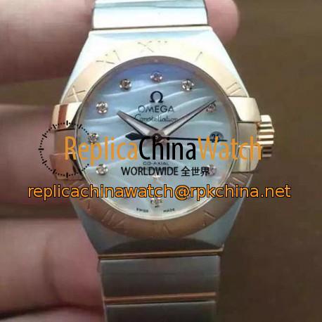 Replica Omega Constellation Double Eagle Lady 27MM Stainless Steel & Rose Gold Pearl Dial Swiss 8520