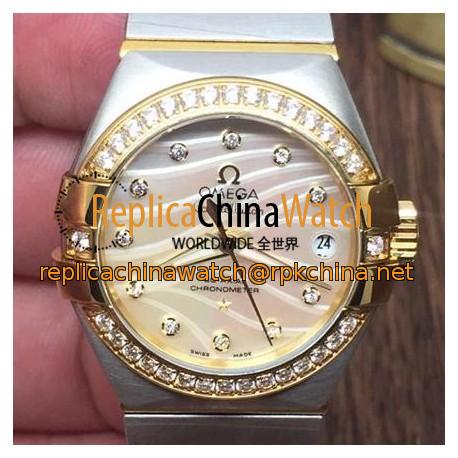 Replica Omega Constellation Double Eagle Lady 27MM Stainless Steel & Yellow Gold Gold Dial Swiss 8520