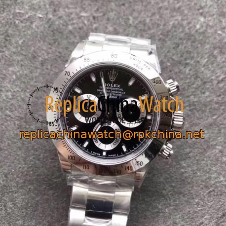 Replica Rolex Daytona Cosmograph 116520 N Stainless Steel 904L Black Dial Swiss 4130 Run 6@SEC