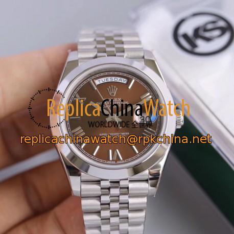 Replica Rolex Day-Date II 218206 41MM KS Stainless Steel Chocolate Dial Swiss 2836-2