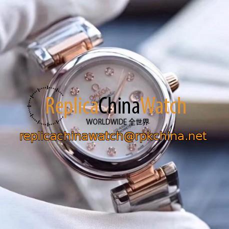 Replica Omega De Ville Ladymatic V6 Stainless Steel & Rose Gold Mother Of Pearl Dial Swiss 8521
