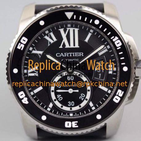 Replica Calibre De Cartier Diver 42MM V6F Stainless Steel Black Dial M9015