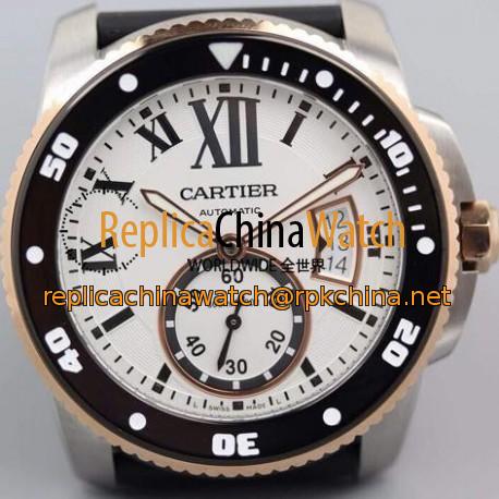 Replica Calibre De Cartier Diver 42MM V6F Stainless Steel & Rose Gold White Dial M9015
