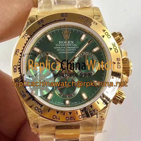 Replica Rolex Daytona Cosmograph 116508 JH Yellow Gold Green Dial Dial Swiss 4130 Run 6@SEC