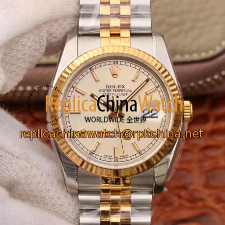 Replica Rolex Datejust 36MM 116233 AR V2 Stainless Steel & Yellow Gold Silver Dial Swiss 3135
