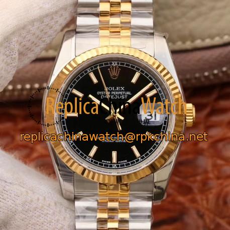 Replica Rolex Datejust 36MM 116233 AR V2 Stainless Steel & Yellow Gold Black Dial Swiss 3135