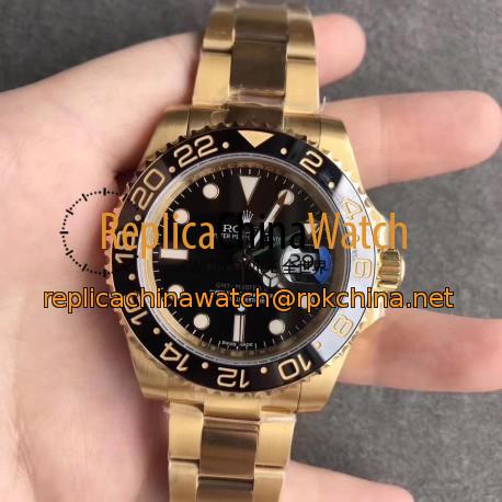 Replica Rolex GMT-Master II 116718LN EW Yellow Gold Black Dial Swiss 2836-2