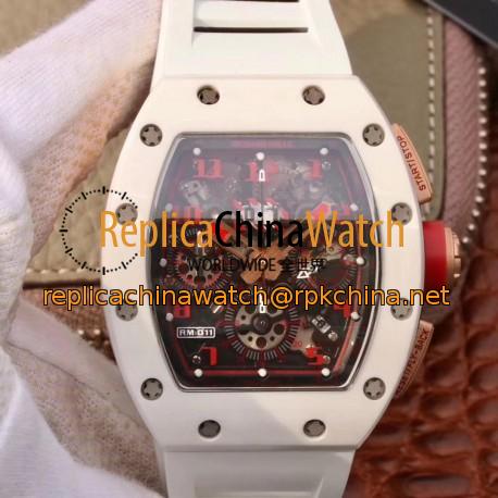 Replica Richard Mille RM011-FM Felipe Massa Flyback Dubai Chronograph KV White Ceramic Skeleton Dial Swiss 7750